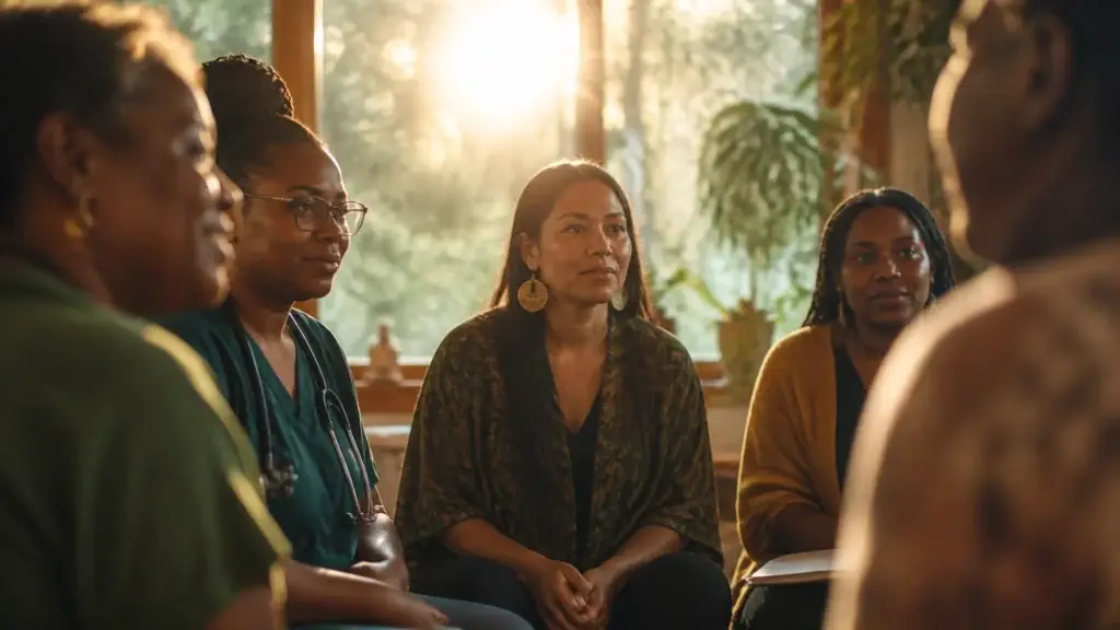Nurse psychotherapists in Ontario gathered in a small group, reflecting on their 12-month RN psychotherapist certificate journey