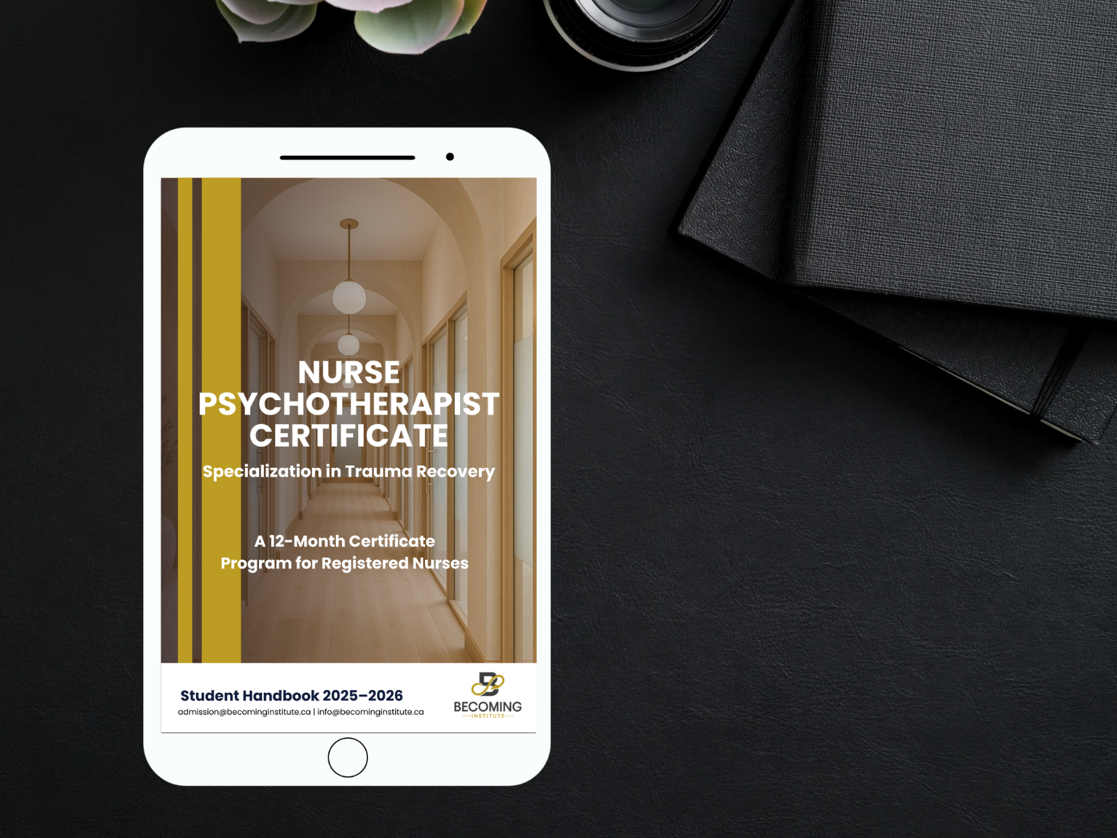 Mockup of the Becoming Institute Nurse Psychotherapist Certificate Student Handbook