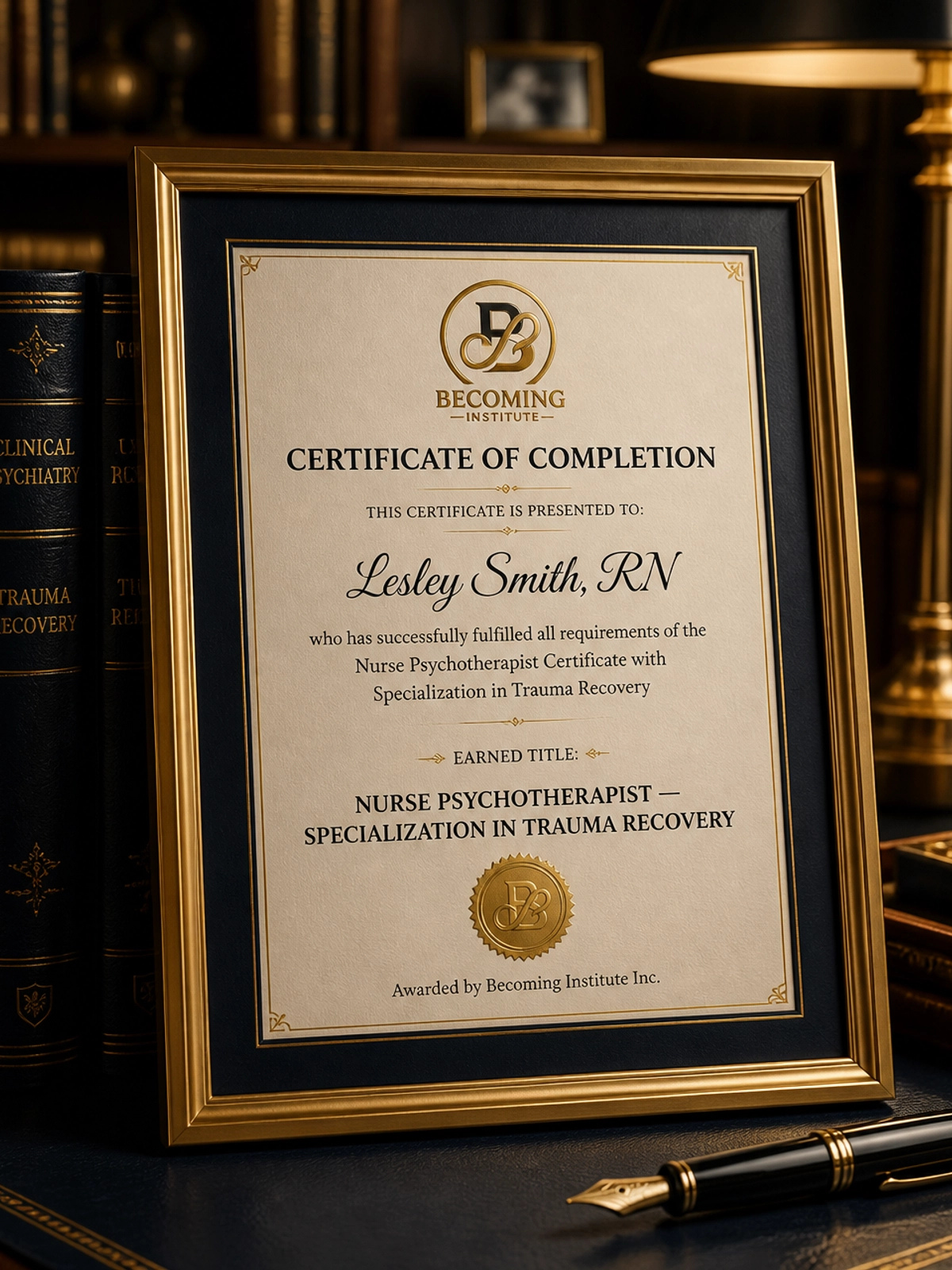 Becoming Institute Certificate of Completion &mdash; Nurse Psychotherapist with Specialization in Trauma Recovery
