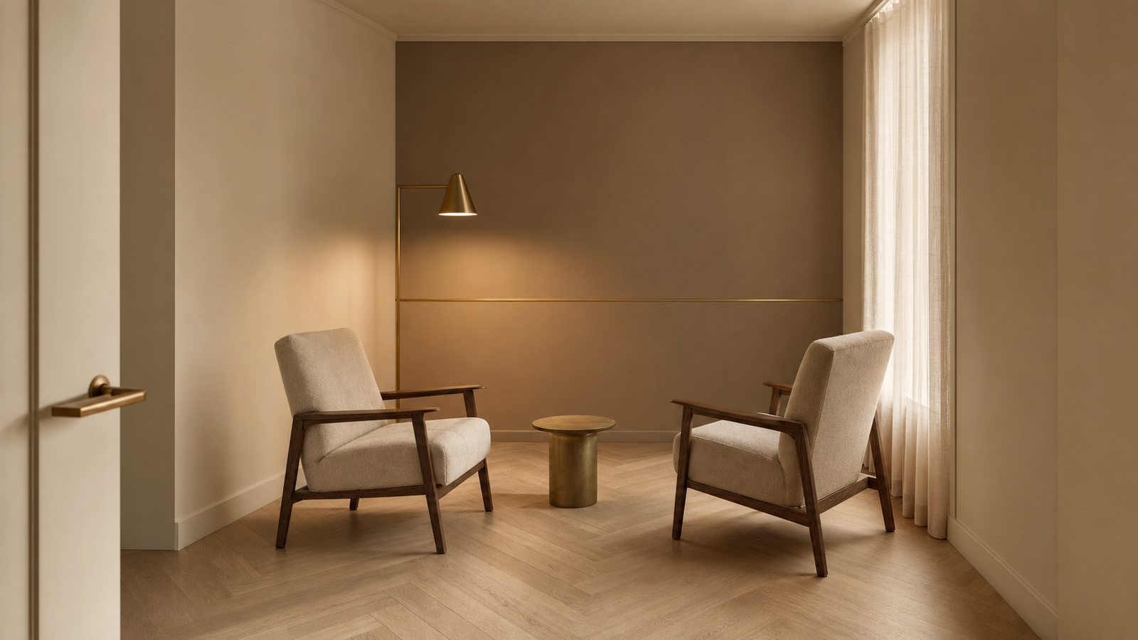 Architectural interior of Zone 1 — a clinical practicum suite at the Calm Becoming Centre, Brampton
