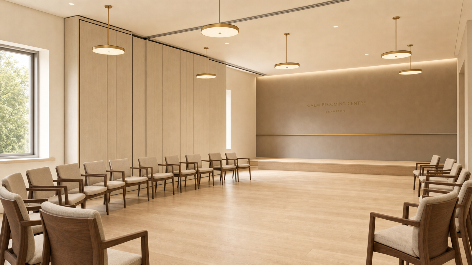 Architectural interior of Zone 2 — instructional seminar room at the Calm Becoming Centre, Brampton